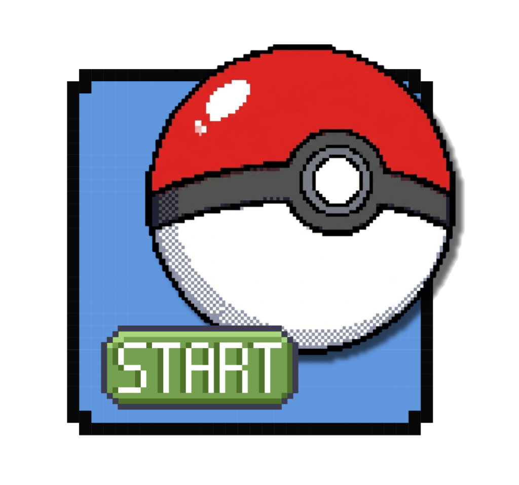 Pokéball pixel art con botón START – Inicio de juego Pokémon