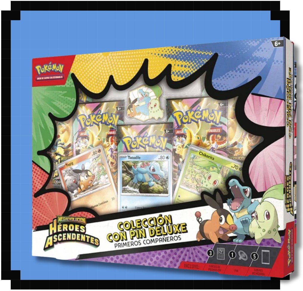 Caja de colección Pokémon Héroes Ascendentes con pin deluxe y sobres de cartas