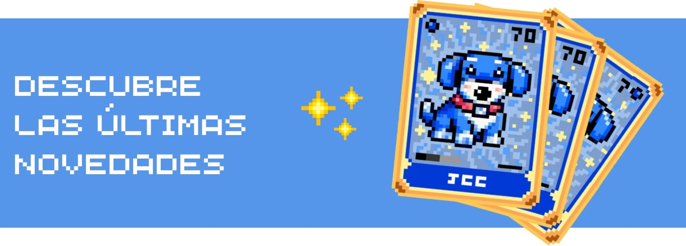 Banner pixel art con cartas de perro azul – Descubre las últimas novedades