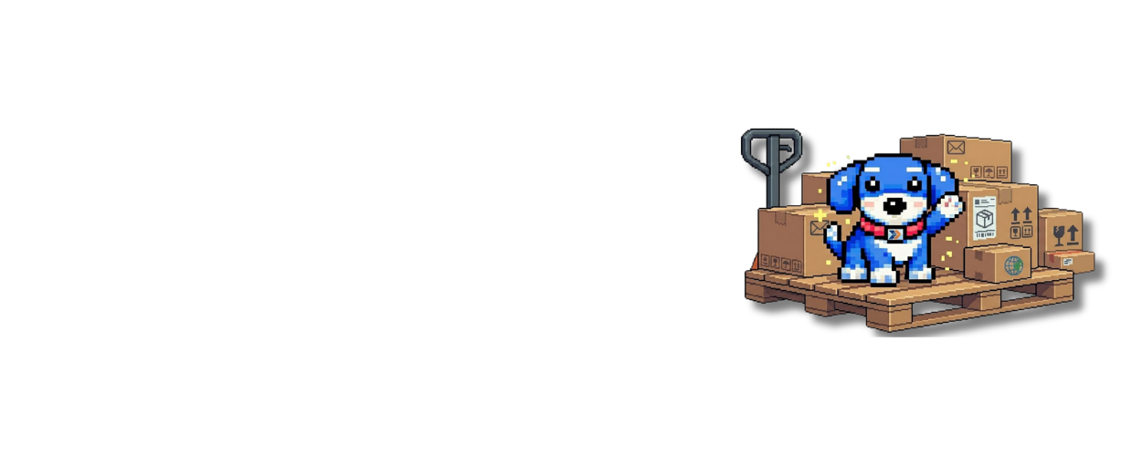 Banner con perro pixel art y palets mostrando envío gratis desde 250€