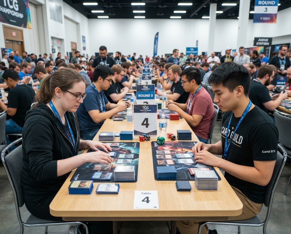 Jugadores en un torneo de juego de cartas coleccionables